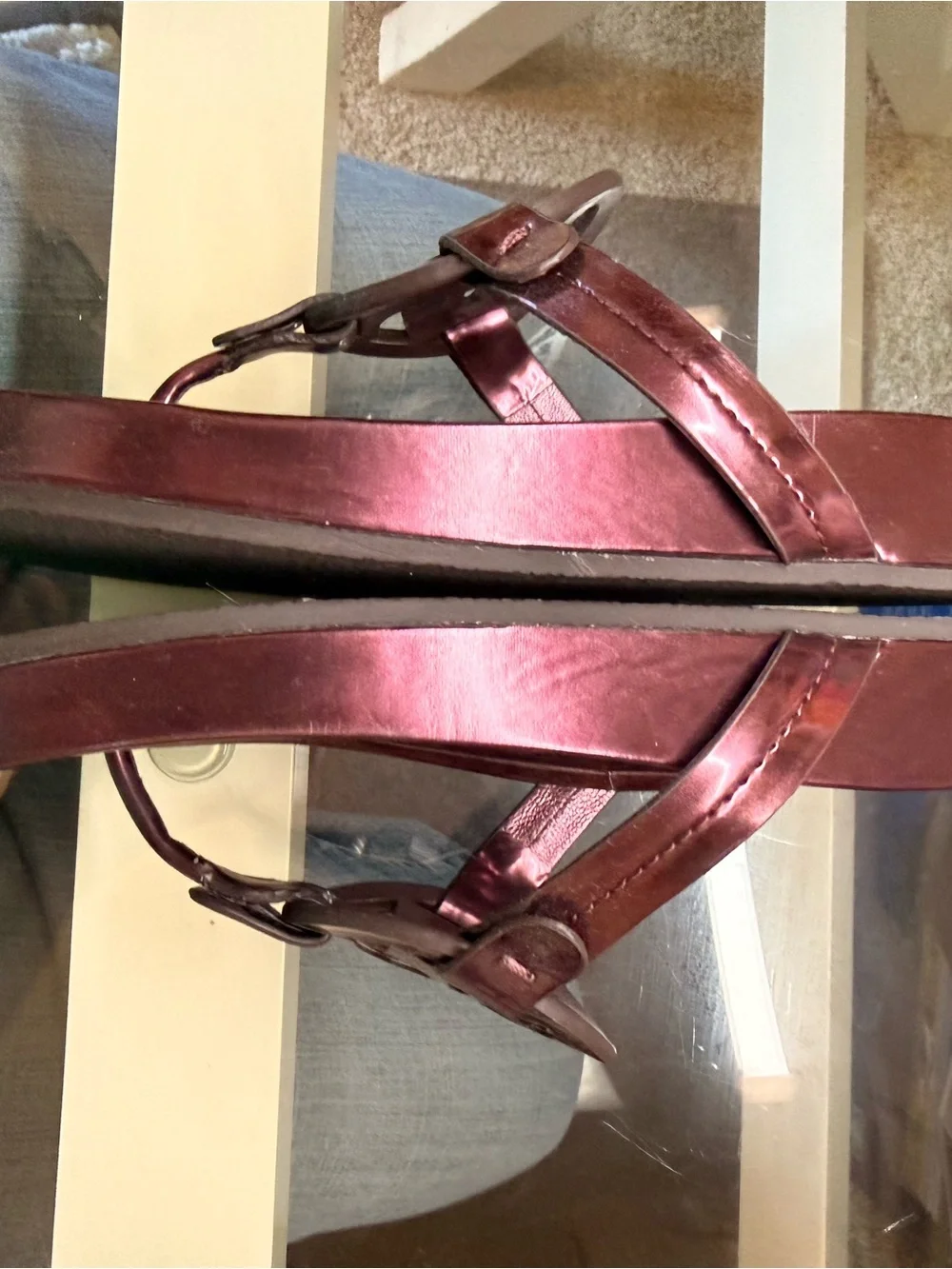 Tory Burch Metallic Plum Logo Thong Sandals - Plum